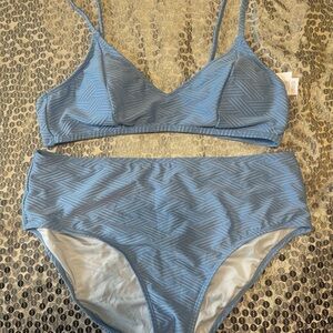 Blue Textured Bikini Set